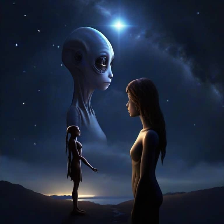 woman human and alien connected