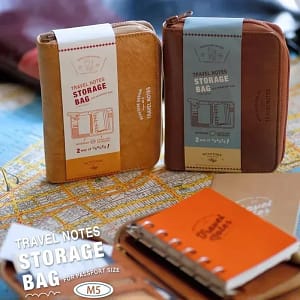 Fromthenon Portable Leather Zipper Traveler Notebook Journal M5 Loose-leaf Notebook Zipper Storage Bag Stationery Supplies