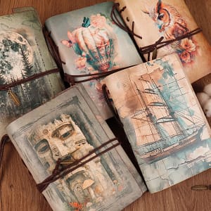 JAIIMAN Recycling Vintage Waterproof Cowhide Journal Notebook With two stickers,for Journal Supplies,Arts Crafts,Scrapbooking