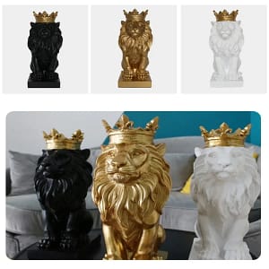 Creative Resin Lion Statue Garden Home Desktop Decor Crown Lions Sculpture Model Animal Figurine Ornaments