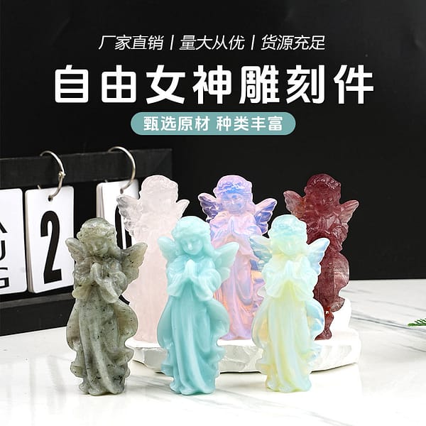 Natural Macaroon Candy Color Fluorite Angel Prayer Girl Desktop Home Decoration Meditation Demagnetization Crystal Angel