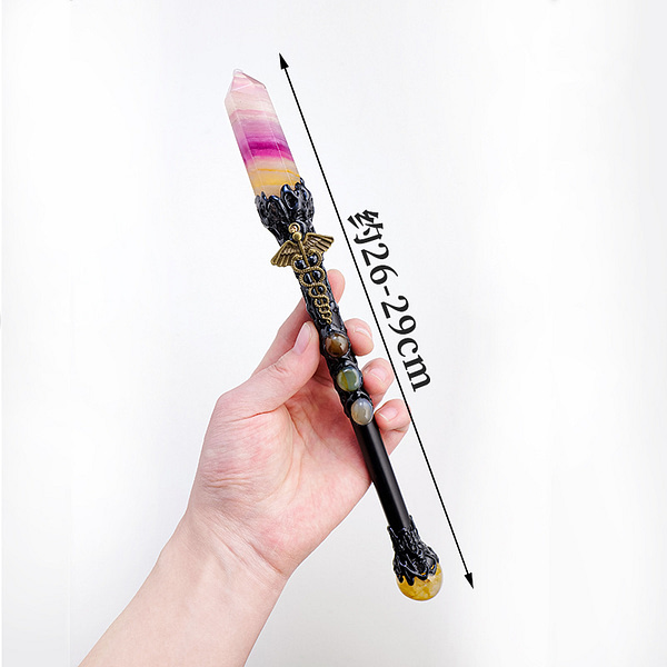 Natural Crystal Scepter Purple Powder White Crystal Column Fairy Magic Wand Diy Semi-precious Stone Crystal Wooden Stick Walking Stick