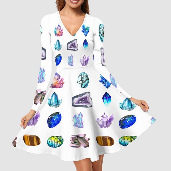 Crystal Garden Long Sleeve V-neck Dress