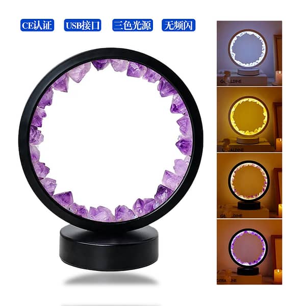 Natural Crystal Stone Crystal Flower Cluster Round Lamp USB Bedroom Bedside Eye Protection Lamp Atmosphere Lamp Night Light