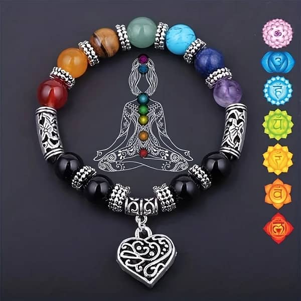 1pc/ 7 Chakra Bracelet Love Pendant Stone Beaded Bracelet Healing Jewelry Gift for Women