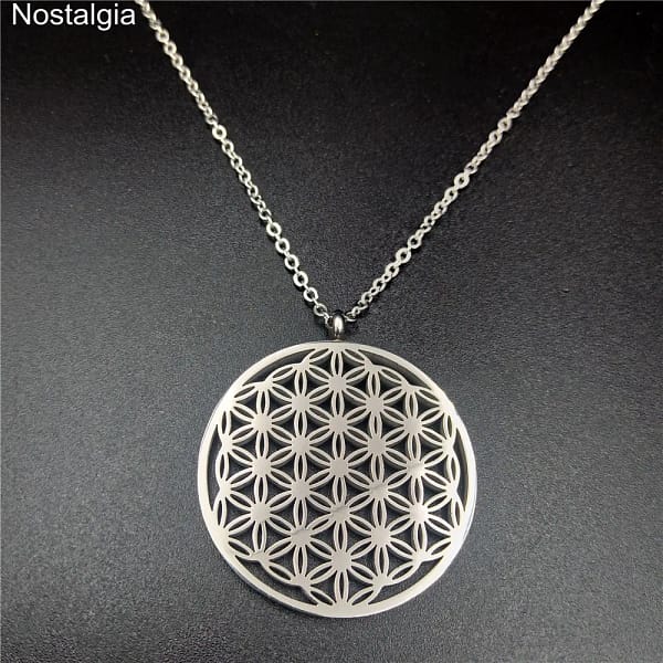 Nostalgia Flower Of Life Mandala Pendant Sacred Geometry Mens Stainless Steel Spiritual Necklace Women Ancient Egyptian Jewelry