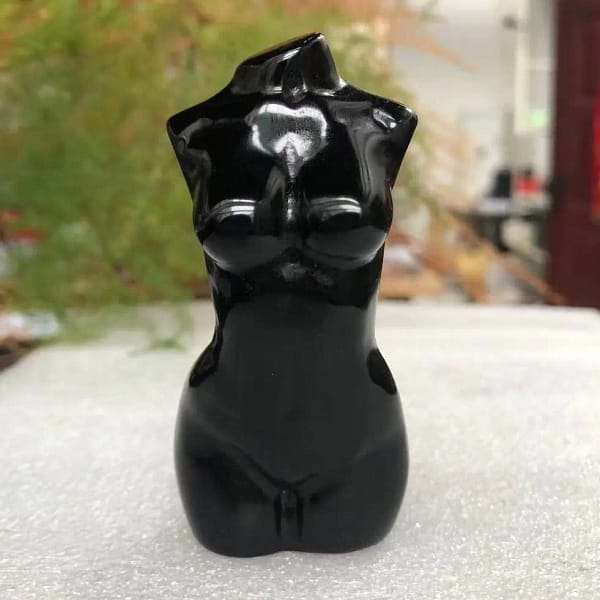 Natural Obsidian Crystal Carved Woman Torso, Black Quartz Goddess Statue, Figurine Chakra Healing Gemstone Decor, 1Pc 80-95g