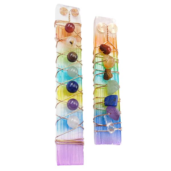 Natural 7 Chakra Selenite Energy Cleansing Wand Spiritual Reiki Balance Stones