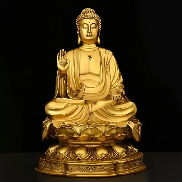 Feng Shui Copper Shakyamuni Buddha Ornaments Sitting Lotus Flower Home Buddha Hall for The Statues