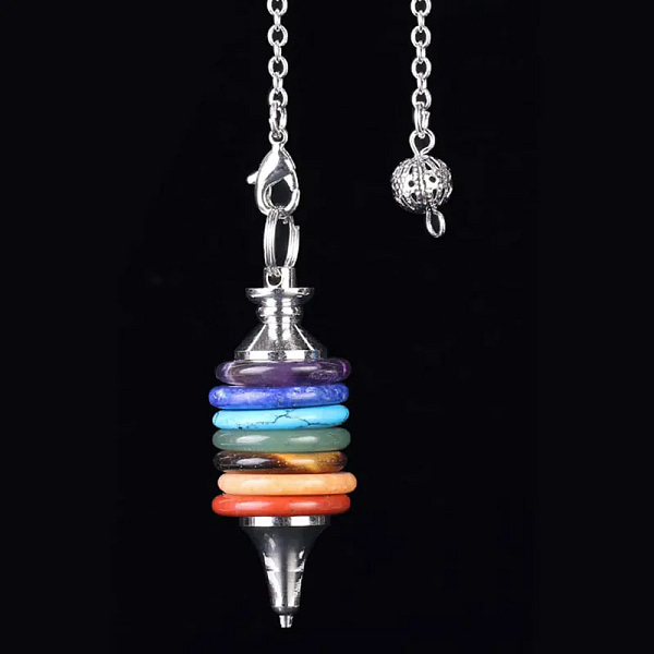 Healing 7 Chakra Pendulum Real Natural Stone Crystals Pendant Pendulums for Dowsing Divination Quartz Pendulo Wicca Jewelry X004