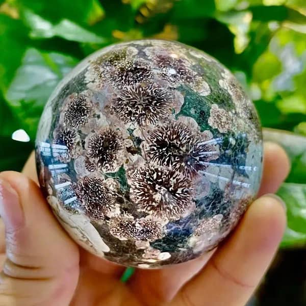 7cm Natural Green Cherry Blossom Agate Crystal Quartz Energy Ball Healing Reiki Spiritual Feng Shui Sphere