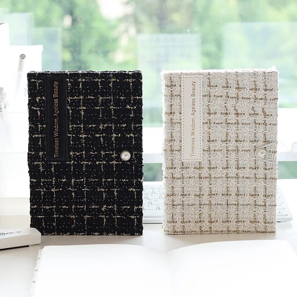 Fabric Cover Beautiful Notebook Classic Black and White B6 Girl Diary Pearl Buttons Notepad