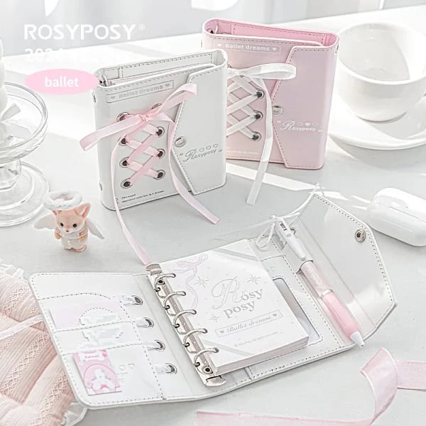 MINKYS 2025 Kawaii Ballet Pink Envelope PU Leather Notebook Planner Journal Agenda Book Gift School Stationery