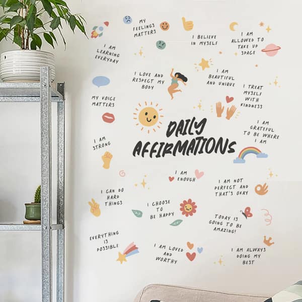 Daily Affirmations Canvas Wall Sticker Positive Affirmations Sticker Artwork Framed for Kids Home Classroom Playroom Decoration