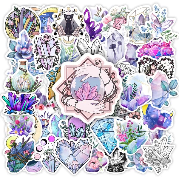 Watercolor Crystal Stickers Amethyst BOHO Mystery Psychic Decorative DIY Gift Decal for Phone Laptop Bottle Scrapbook Waterproof