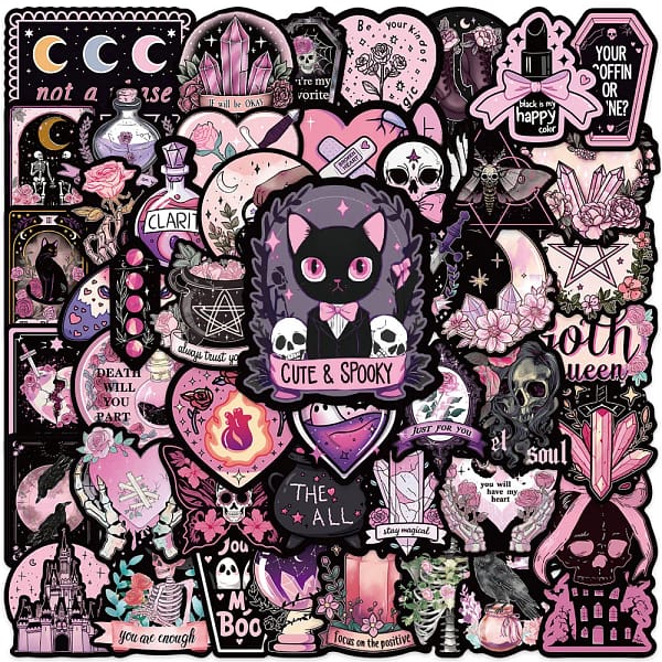 50pcs Gothic Darkness Cute Spooky Horror Stickers Magic Flower Skull Crystal Sticker For Laptop Luggage Guitar Diary Vinyl Decal