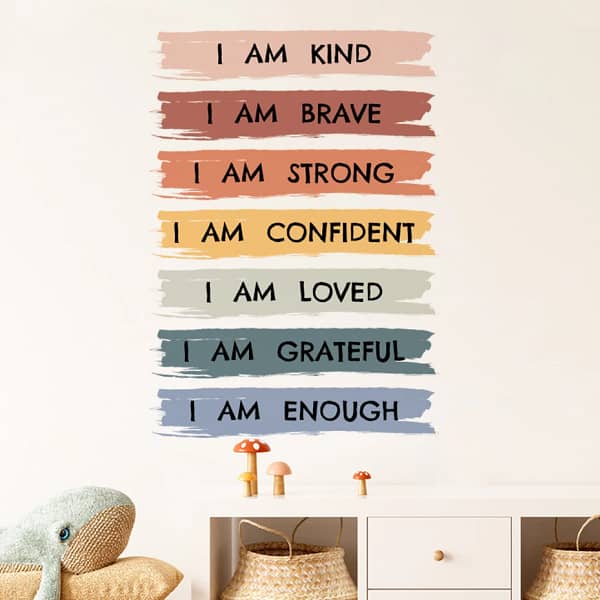 Affirmations Sticker"I am Kind, I am Brave, I am Loved" wall sticker for Kids and Adults, Inspirational wall art