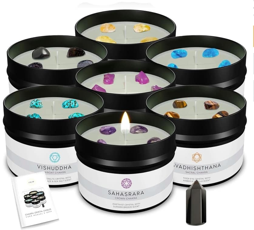 Lucir Store Healing Chakra Crystal Scented Candles Set with a Surprise Chakra Crystal Wand