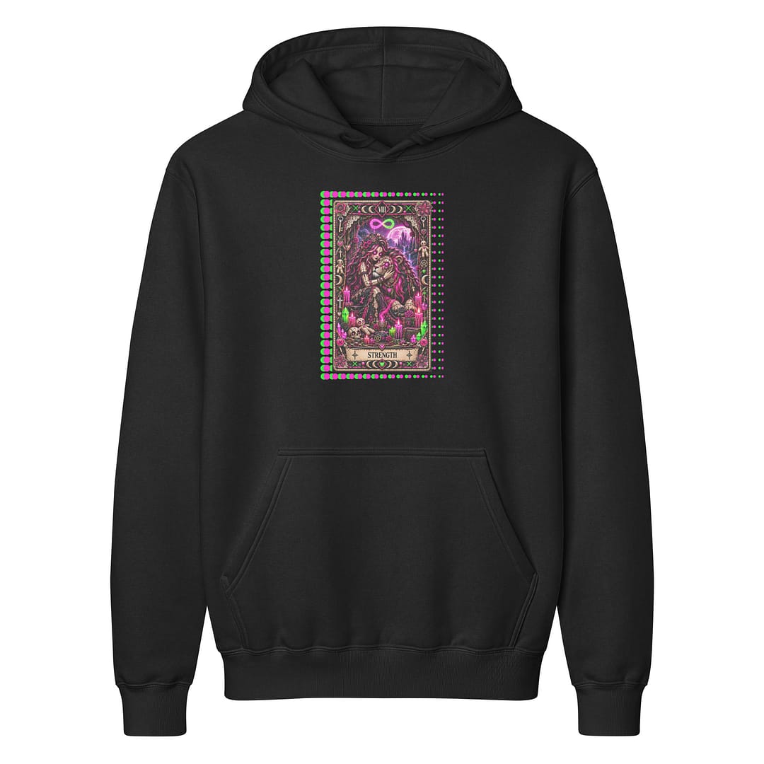 Strength Tarot Hoodie | Voodoo Doll Tarot Deck Graphic Hoodie 1 Strength Tarot Hoodie | Voodoo Doll Tarot Deck Graphic Hoodie