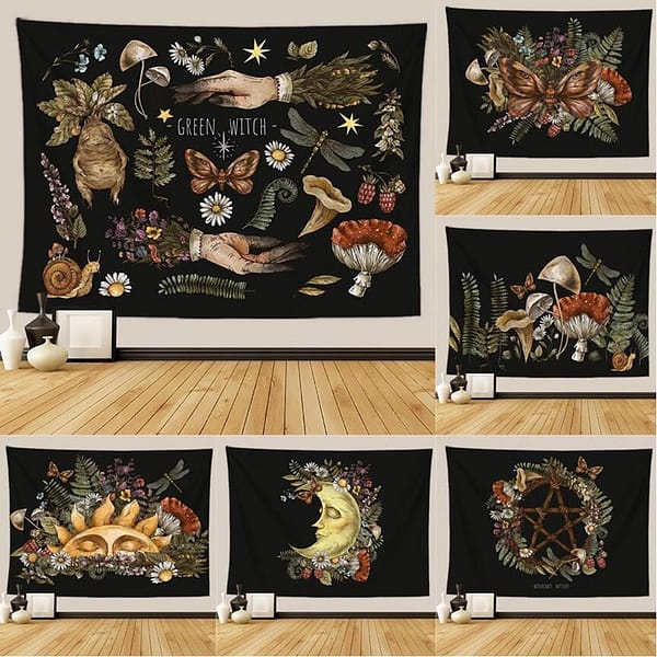 Mysterious Retro Tarot Card Mushroom Moon Hanging Cloth Background Cloth Wall Cloth Decorative Tapestry