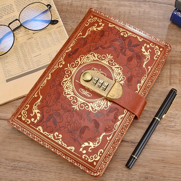JESJELIU A5 200 Pages Retro Password Book with Lock Diary Thickened Creative Hand Ledger Student Notepad Stationery Notebook