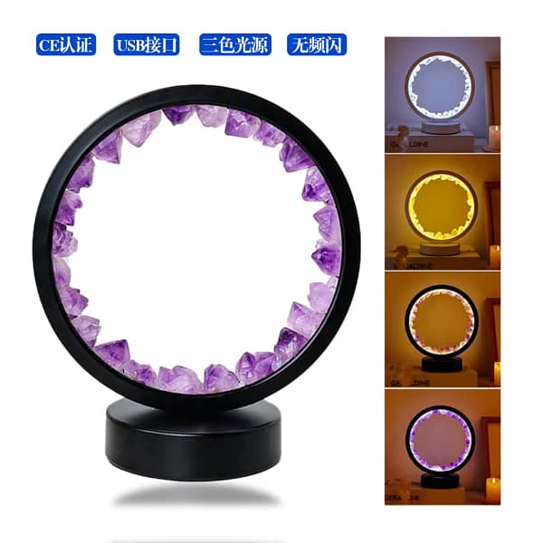 Natural Crystal Stone Crystal Flower Cluster Round Lamp USB Bedroom Bedside Eye Protection Lamp Atmosphere Lamp Night Light
