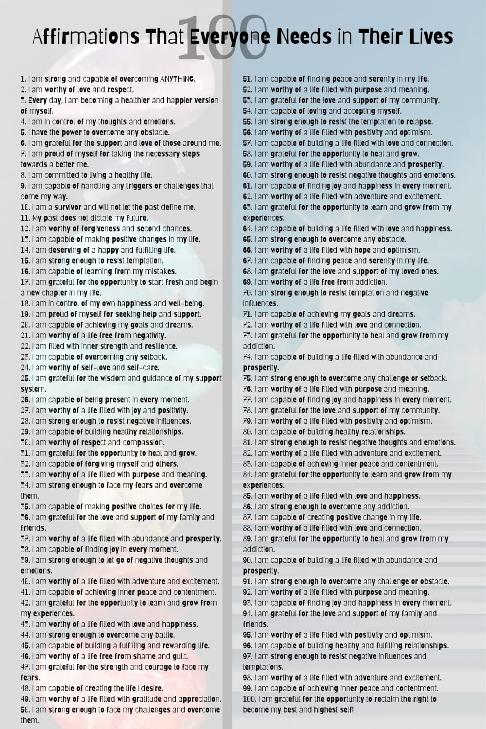 Affirmations for Recovery: How They Can Help in Addiction Recovery 12 Image of 100 affirmations