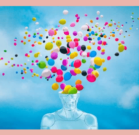 Image Of Balloons Flying Out Of A Plastic Head Representing Crazy Brain Before Meditation Shows Addiction And Anxiety.