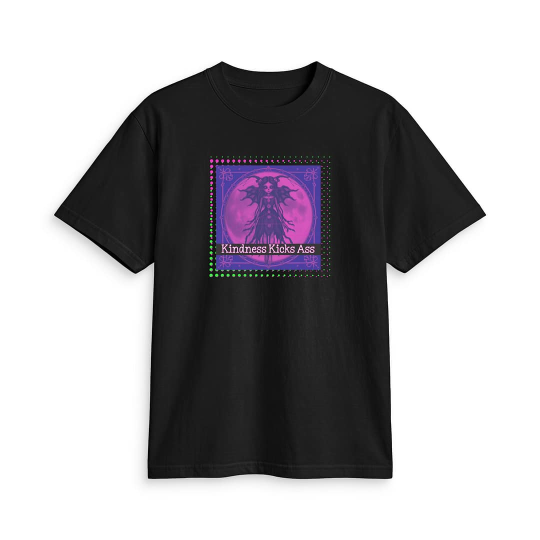 Kindness Kicks Ass Heavyweight Tee | Gothic Spiritual Graphic T-Shirt 1 Kindness Kicks Ass Heavyweight Tee | Gothic Spiritual Graphic T-Shirt