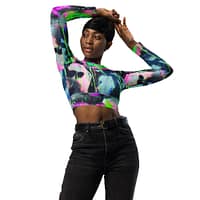Neon Alchemy Long-Sleeve Crop Top | All-Over Print Swim & Athleisure Top - Image 2