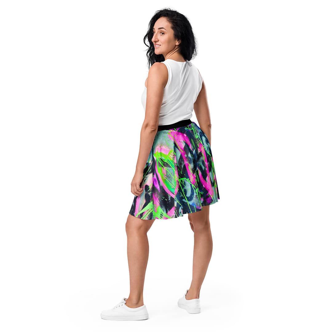 Neon Alchemy Skater Skirt | Graffiti Print Statement Skirt 2 Neon Alchemy Skater Skirt | Graffiti Print Statement Skirt - Image 2