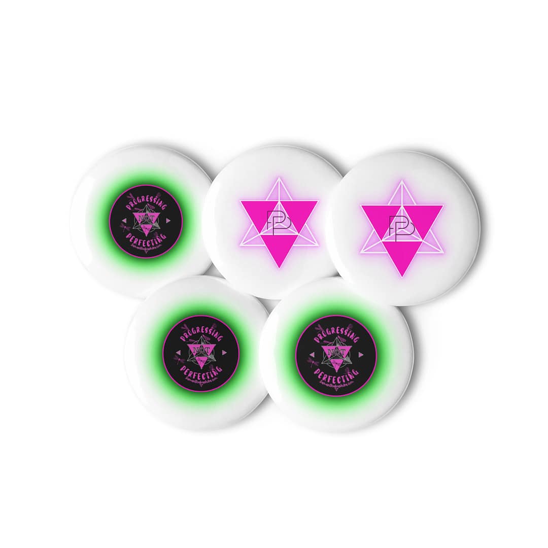 Progressing Not Perfecting Logo Pin Set | 5-Piece Spiritual Button Collection. 4 Progressing Not Perfecting Logo Pin Set | 5-Piece Spiritual Button Collection. - Image 4