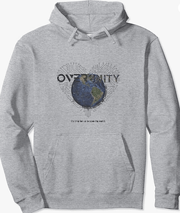 Overunity Hoodie A Grey Hoodie With A Globe And Over Unity Text