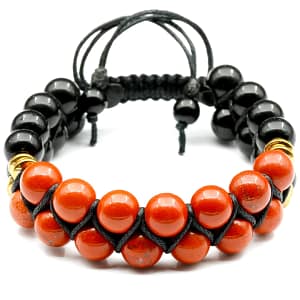 Version 1.0.0 Elisajewelryart - Natural Black Onyx And Red Jasper Beaded Bracelet Genuine Gemstone Focus Stone Crystal Macrame Bracelet
