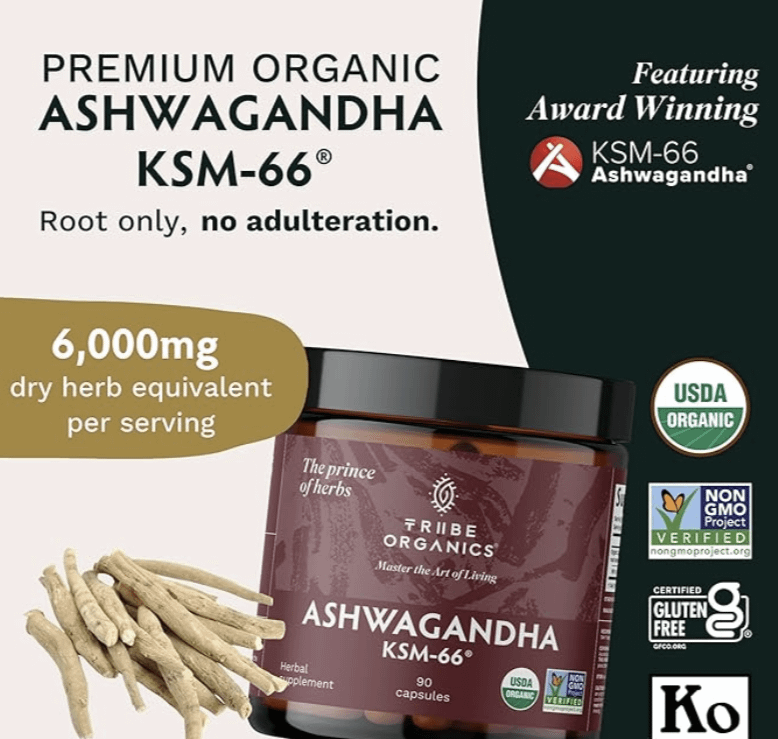 Tribe Organics Ashwagandha Ksm 66 Pure Organic Root Powder Extract Ayurvedic Supplement