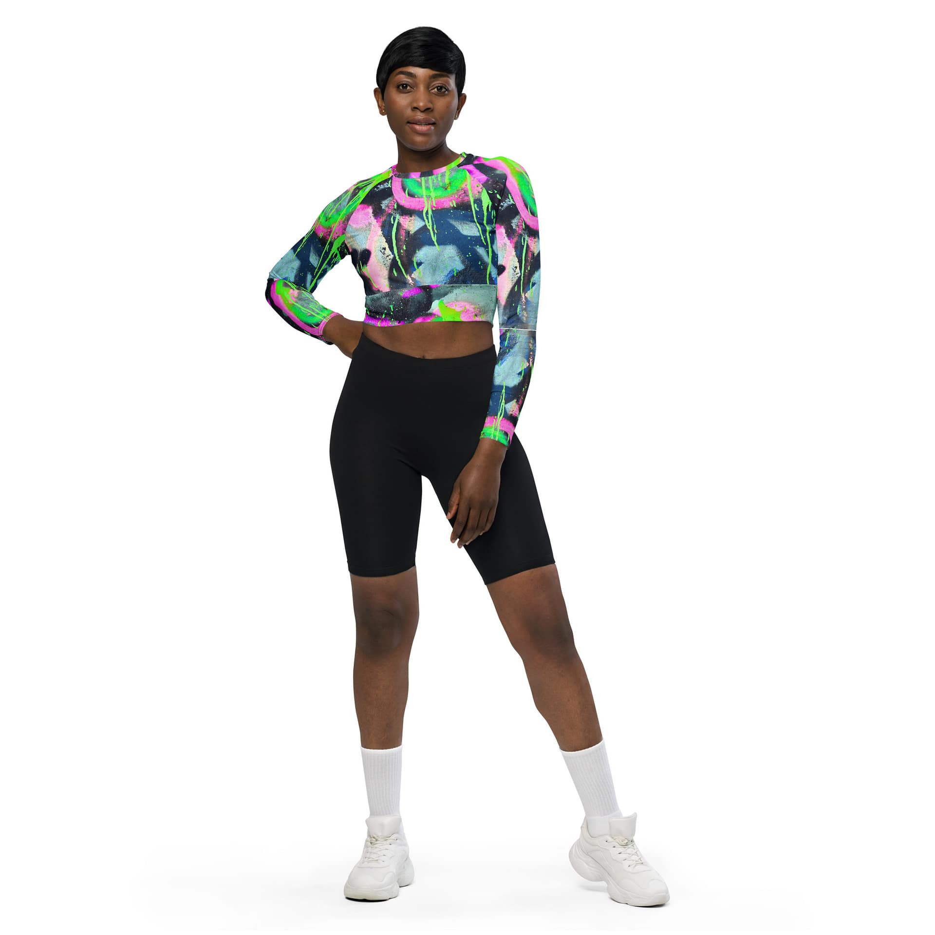 Neon Alchemy Long-Sleeve Crop Top | All-Over Print Swim & Athleisure Top