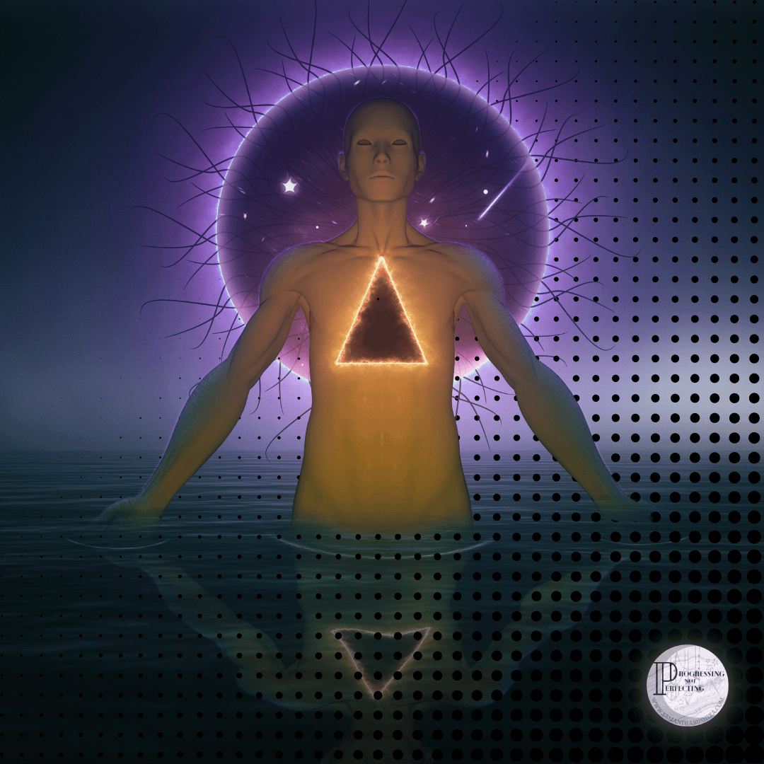 5 A Person Standing In Water With A Triangle In The Center