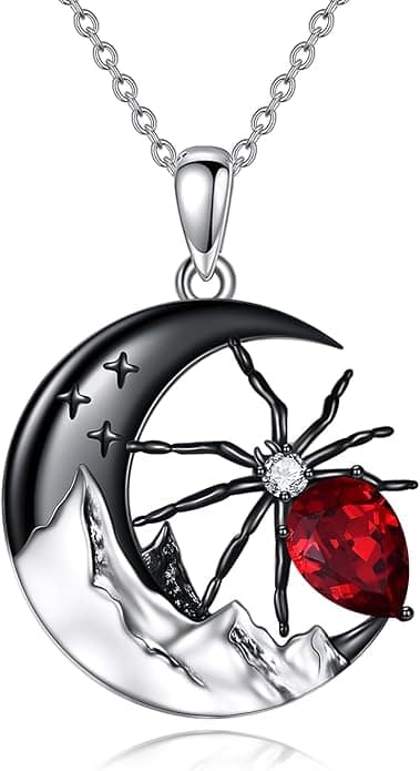 Kqf Spider/Mushroom/Luna Moth Necklace For Women Sterling Silver Gothic Crescent Moon Pendant Necklace Kqf Spider Necklace For Women Sterling Silver Gothic Crescent Moon Pendant Necklace