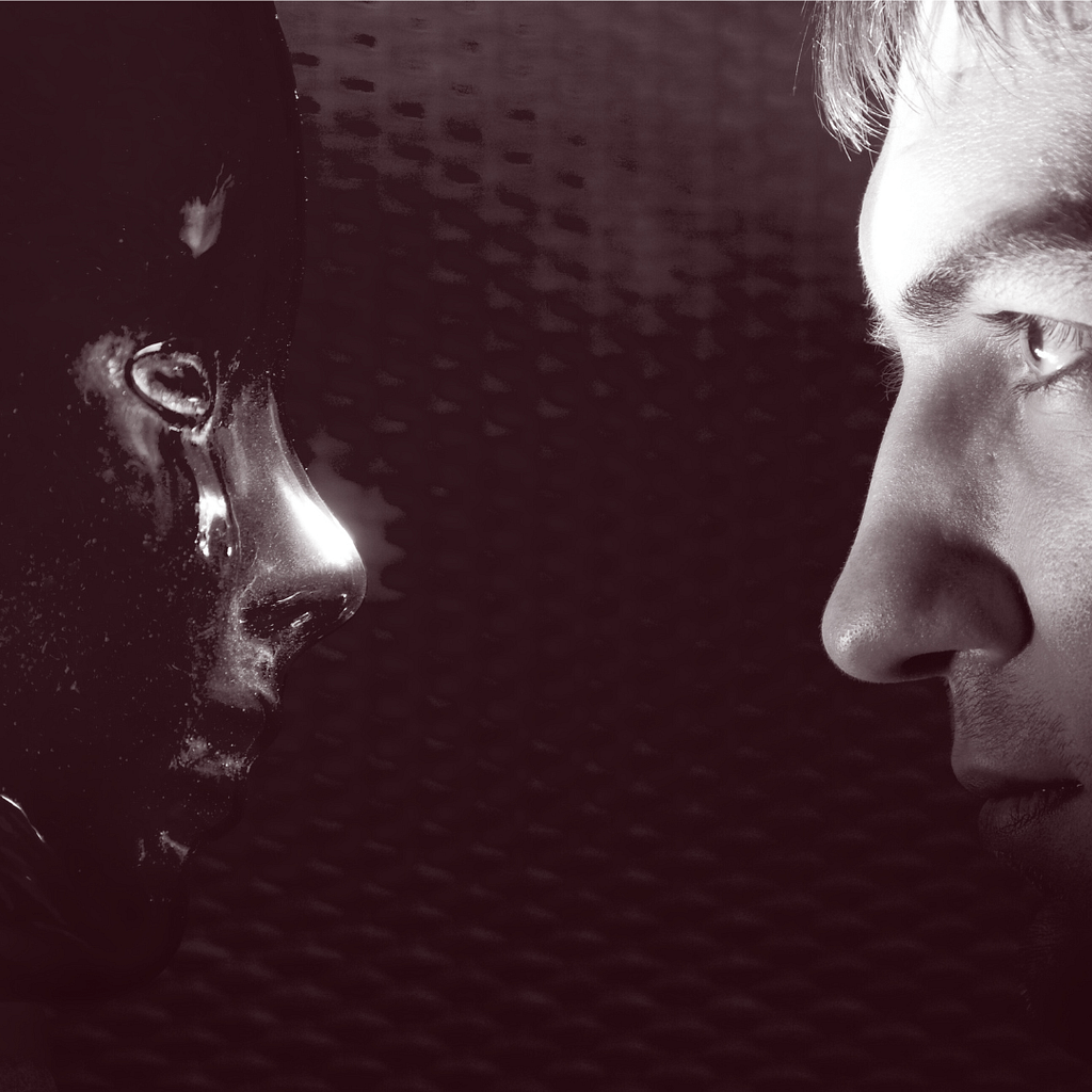 human and alien face to face
