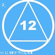 12-step toolkit app icon triangle with a circle on a blue backdrop.