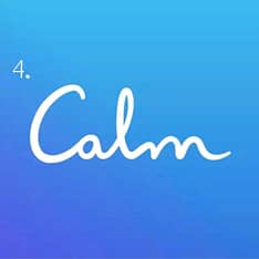 The word Calm in white across a back drop of blue. The Calm Apps icon.