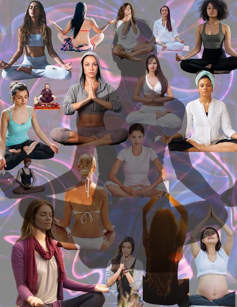 Many people meditating