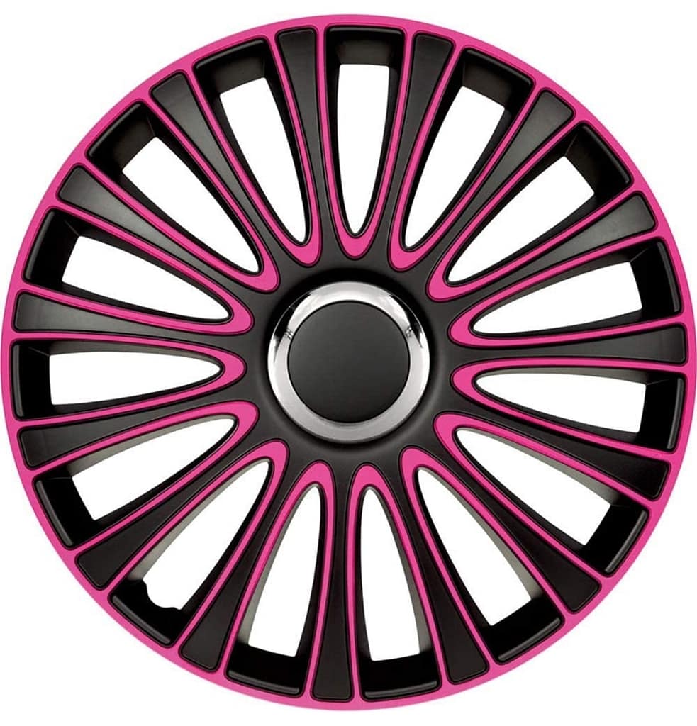 Image of pink and black wheels covers for car