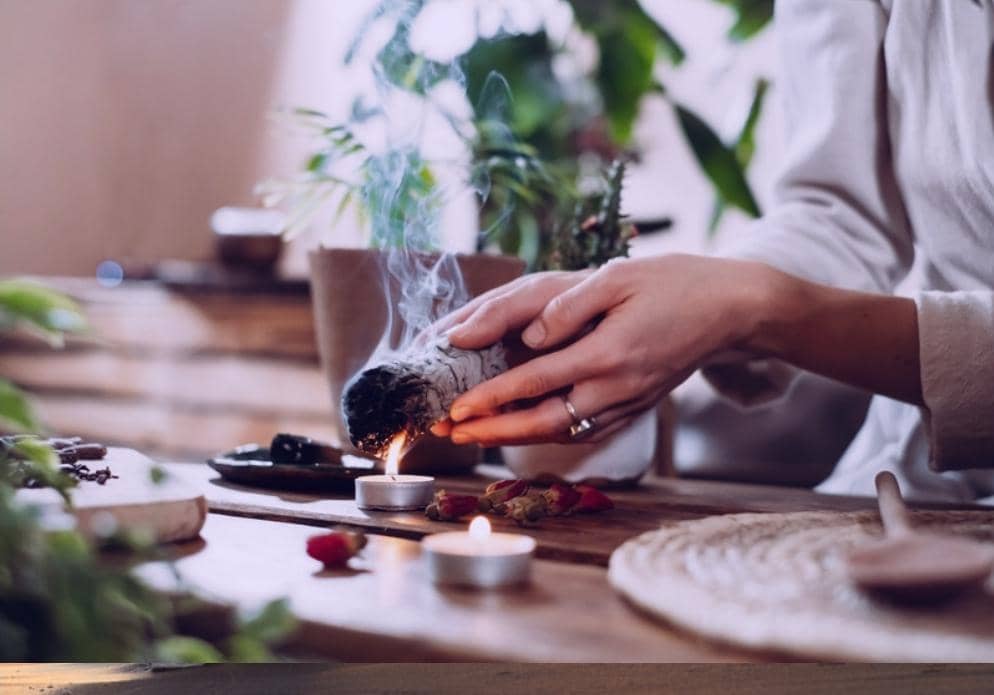 person burning sage