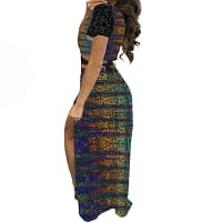 Sparkley V-neck Top Split Long Skirt - Image 2