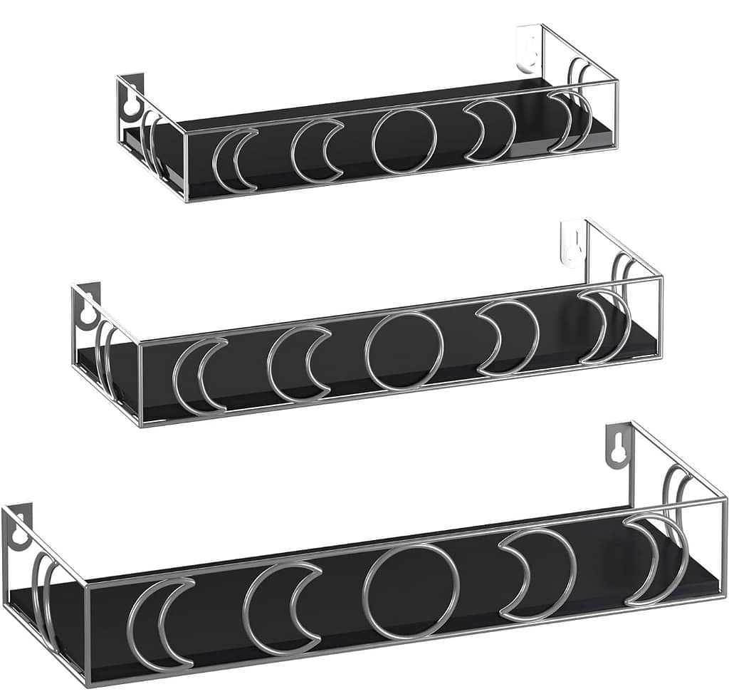 Black Moon Phase Wall Shelf, 3 Piece Small Floating Shelves Set for Storage Book Plant, Crystal Display Shelf 