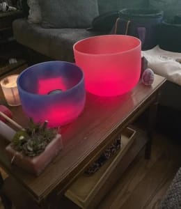 Set Of 7 PCS 440HZ 6-12 Inch Colored Frosted Chakra Quartz Crystal Singing Bowls Sound Healing Instrument with 2 PCS Travel Carry Case Bag for Meditation