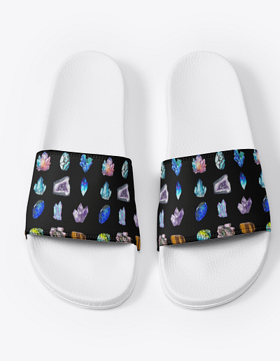 All Over Crystal Print Slides Long Slides Sandles