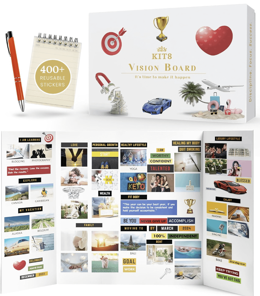 Vision Board Kit Supplies Mood Board with Notebook and Rollerball Pen vision board af