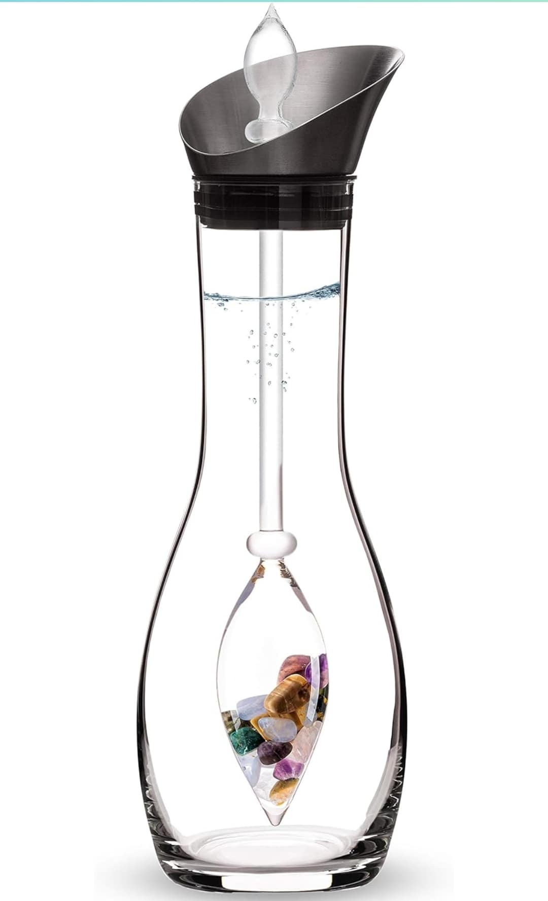 VitaJuwel Era 5 ELEMENTS | Crystal Water Decanter with Amethyst, Rose Quartz, Chalcedony, Petrified Wood & Ocean Agate Black